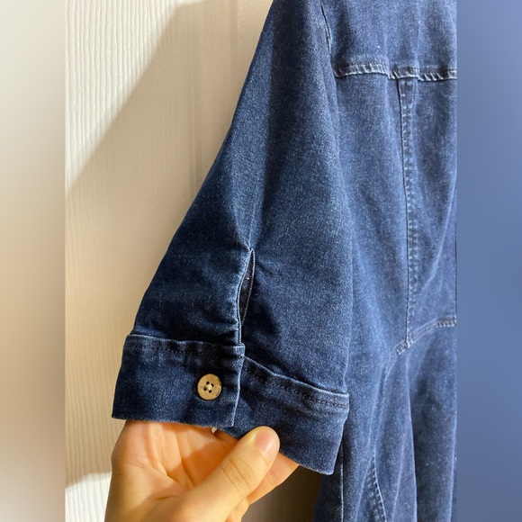 Nina Leonard Mini Buttoned Denim Jean Short Sleeve Blue Pockets Dress Size Large - Picture 4 of 9